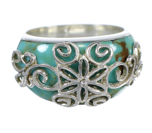 Silver Southwest Turquoise Inlay Jewelry Ring Size 6-1/2 X79651